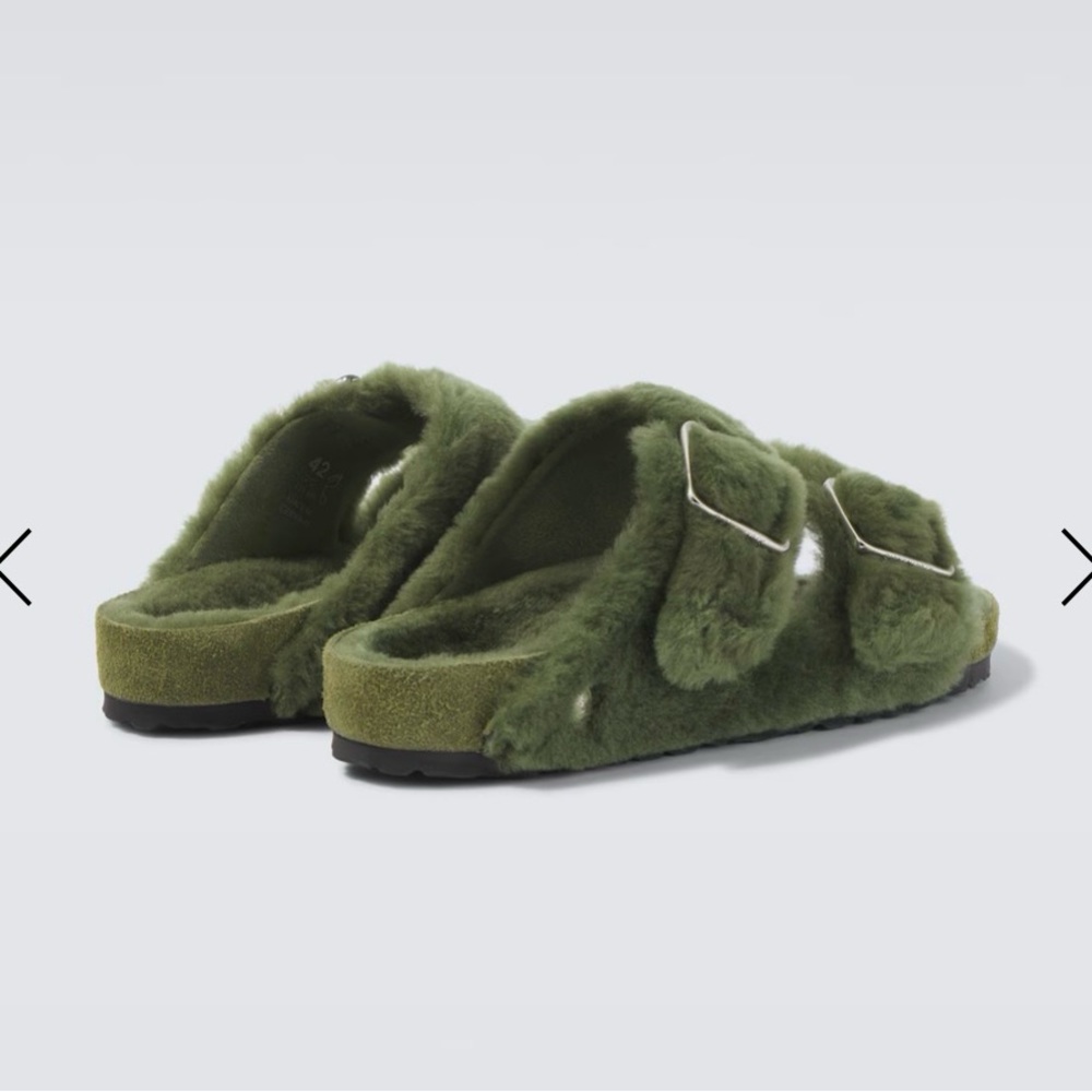 Green Shearling Birkenstock Sandals - Picture 4 of 4